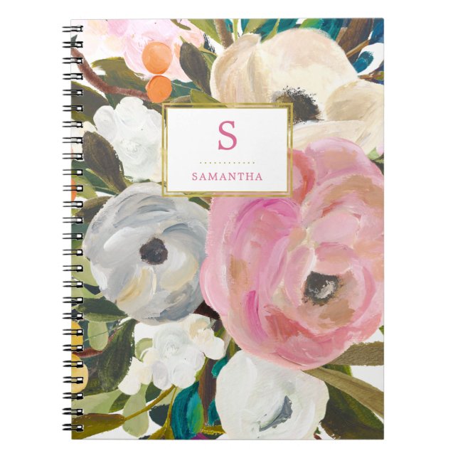 Delicate Floral Watercolor with Monogram Notebook (Front)