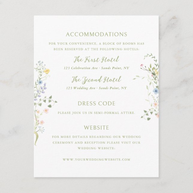 Delicate Floral Wedding Details Enclosure Card (Front)