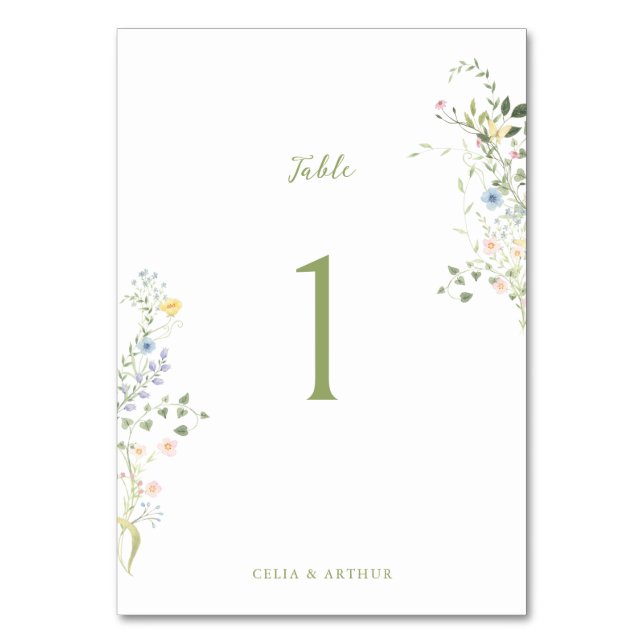 Delicate Floral Wedding Table Number (Front)