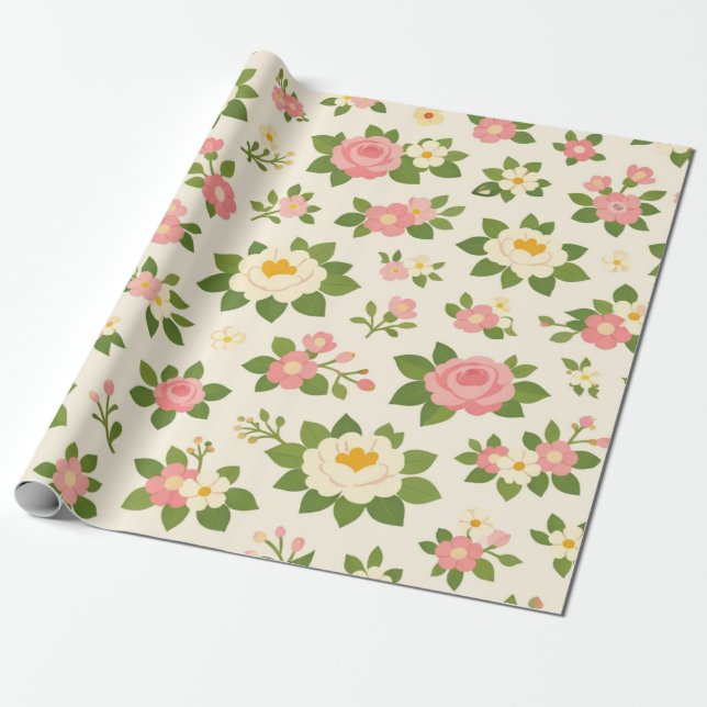 Delicate Floral Wedding Wrapping Paper (Unrolled)