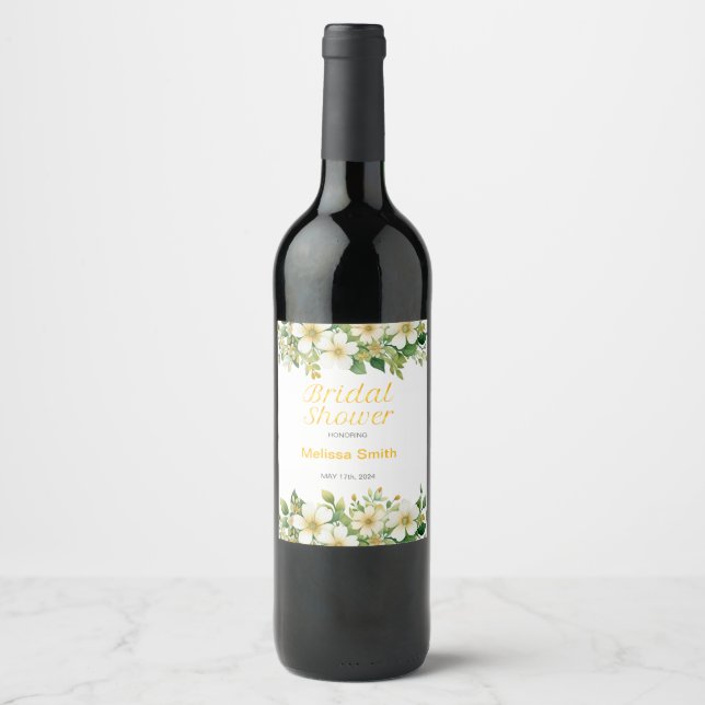 Delicate Floral Wine Label For Bridal Shower (Front)