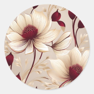 Delicate Floral With Burgundy Blooms Classic Round Sticker