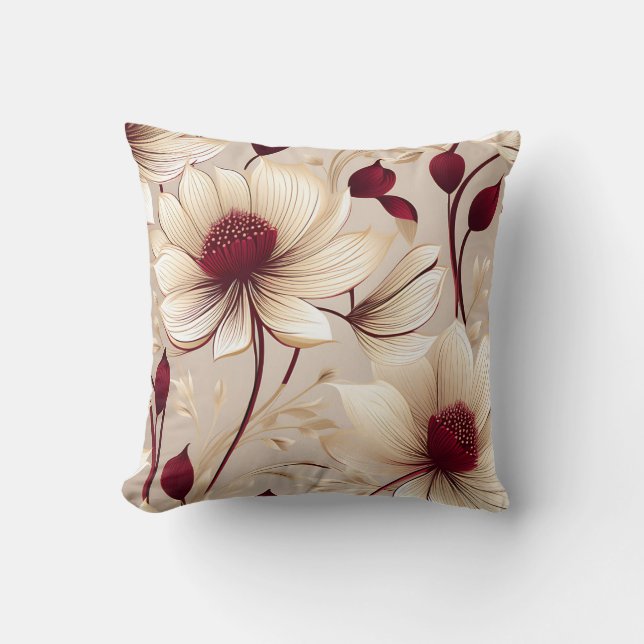 Delicate Floral With Burgundy Blooms Cushion (Front)