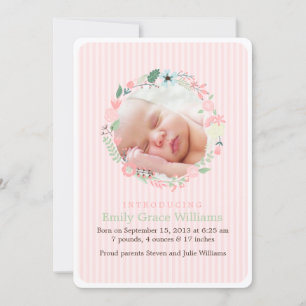 Delicate Floral Wreath Baby Birth Announcements