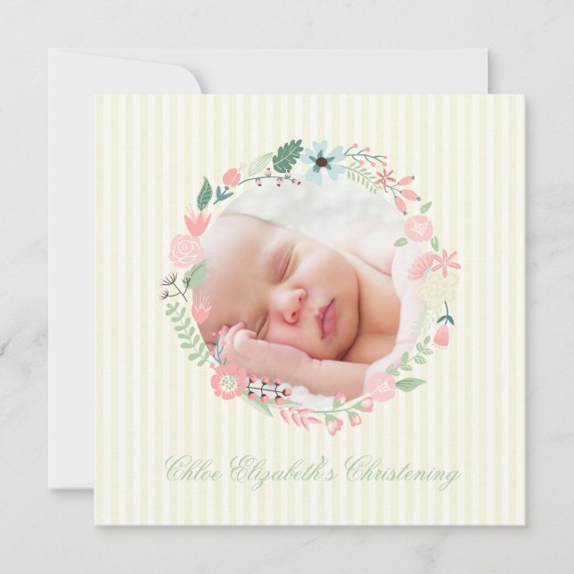 Delicate Floral Wreath Christening Invitation (Front)
