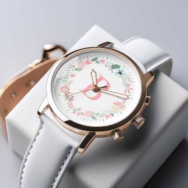 Delicate Floral Wreath Custom Monogram Watch (Inspiration mockup (not actual product))