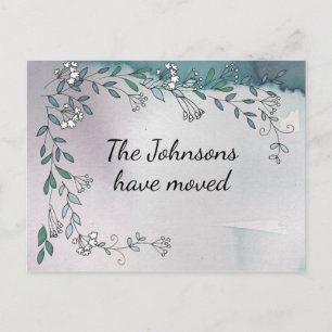 Delicate Floral Wreath Mauve New Address Postcard
