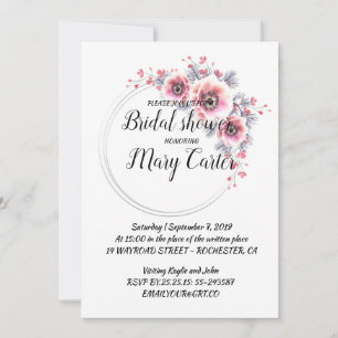Delicate floral wreath, pink anemones invitation
