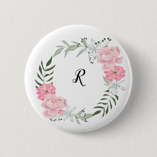 Delicate floral wreath, pink peonies 6 cm round badge