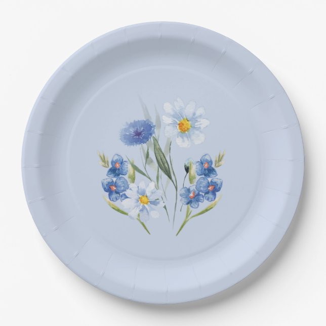 Delicate Florals blue simple  Paper Plate (Front)