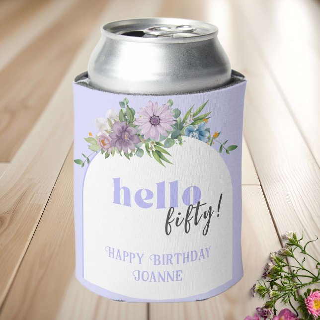 Delicate Florals lavender 50th Birthday  Can Cooler (Creator Uploaded)