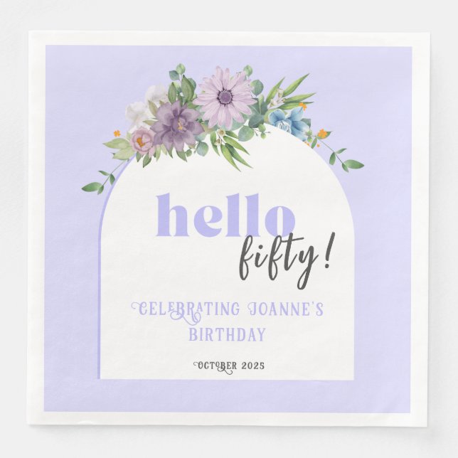 Delicate Florals lavender 50th Birthday  Napkin (Front)