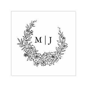 Delicate Flower Wreath Initials  Self-inking Stamp