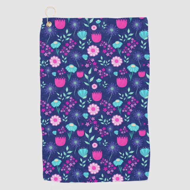 Delicate Flowers and Botanical Details Golf Towel (Front)