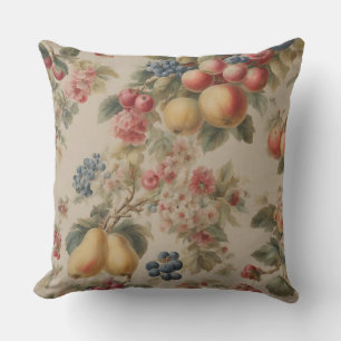 Delicate Flowers and French Fruits. Painted Style Cushion