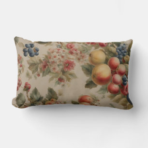 Delicate Flowers and French Fruits. Painted Style Lumbar Cushion