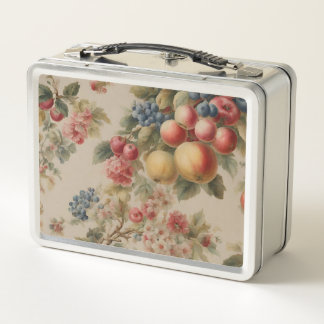 Delicate Flowers and French Fruits. Painted Style Metal Lunch Box