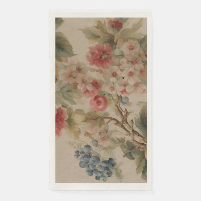 Delicate Flowers and French Fruits. Painted Style Napkin (Front)