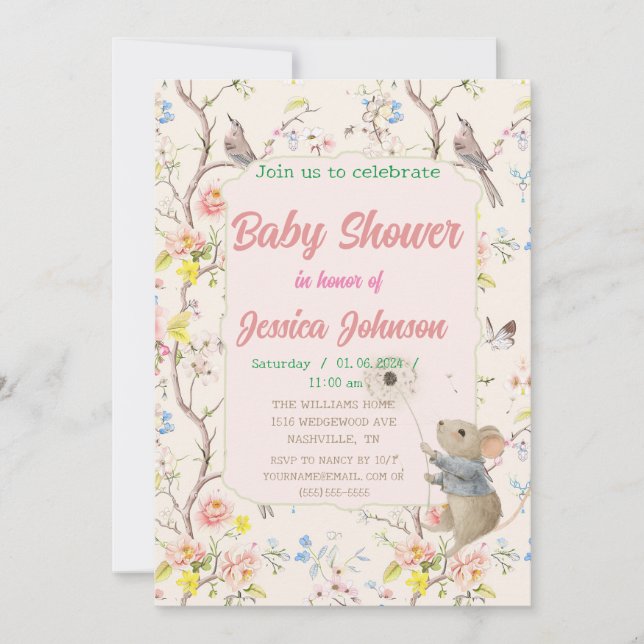 delicate flowers and leaves in Chinese style Invitation (Front)