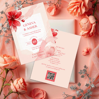 Delicate Flowers Juicy Red & Pinky Pink Editorial Invitation