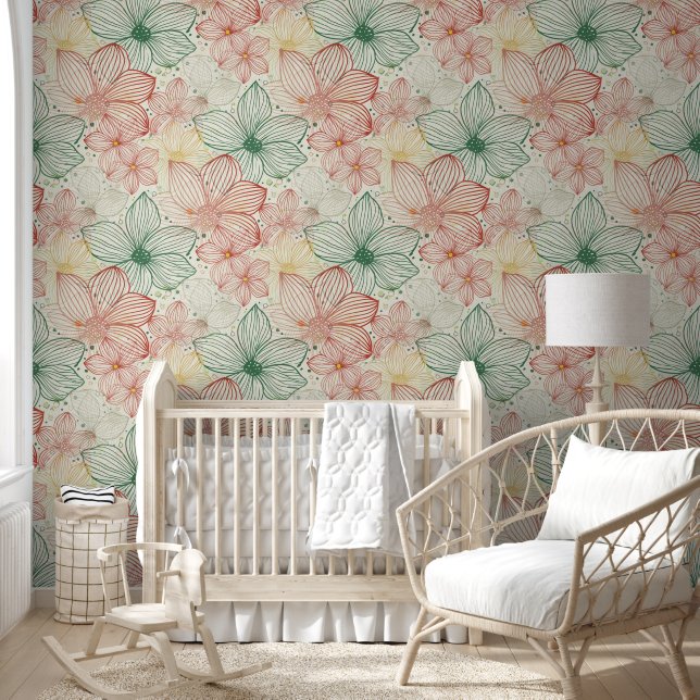 Delicate flowers - line art seamless pattern 1 wallpaper (Kids)