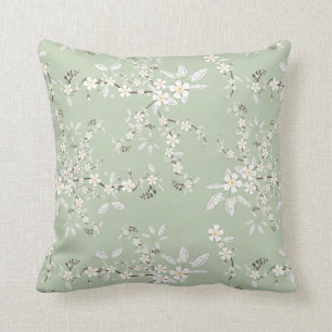Delicate Flowers on SAge Green Cushion