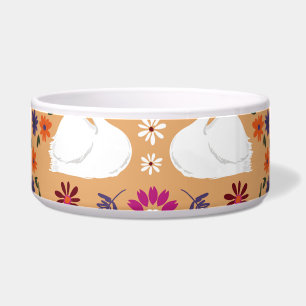 Delicate flowers, swan fantasy seamless pattern.