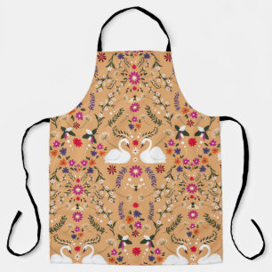 Delicate flowers, swan fantasy seamless pattern. apron