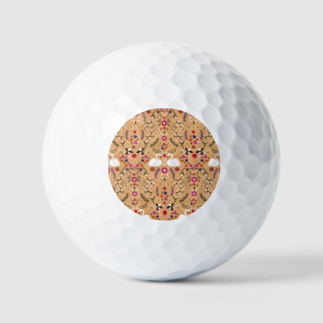 Delicate flowers, swan fantasy seamless pattern. golf balls (Front)