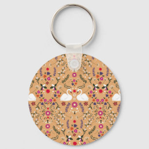 Delicate flowers, swan fantasy seamless pattern. key ring