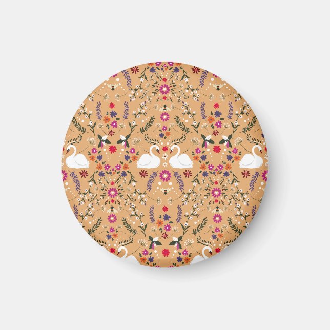 Delicate flowers, swan fantasy seamless pattern. magnet (Front)