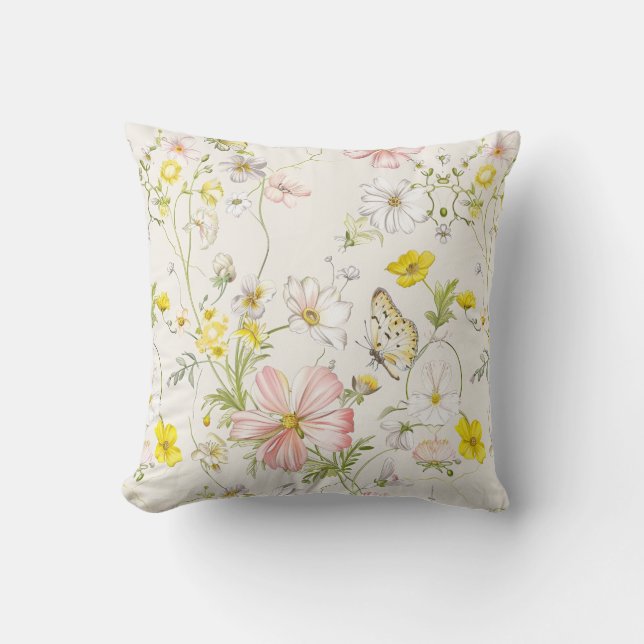 delicate flowers with a butterfly in Chinese style Cushion (Front)