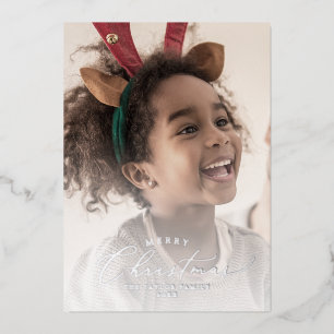 Delicate Foil Merry Christmas Photo Year In Review Holiday Card