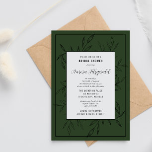 Delicate Foliage Deep Sage Bridal Shower Invitation