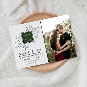 Delicate Foliage Deep Sage Green Wedding Save The Date