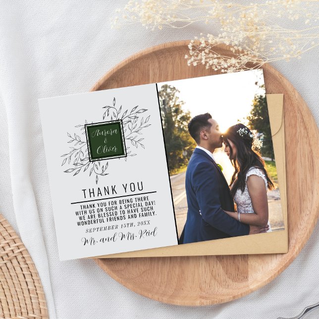 Delicate Foliage | Deep Sage Green | Wedding Thank You Card (Creator Uploaded)