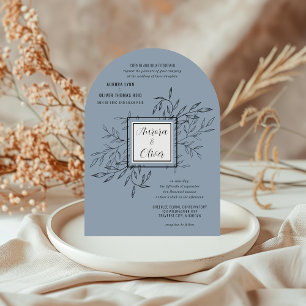 Delicate Foliage   Dusty Blue Arch Wedding Invite
