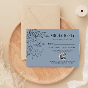 Delicate Foliage Dusty Blue Website Wedding RSVP Card
