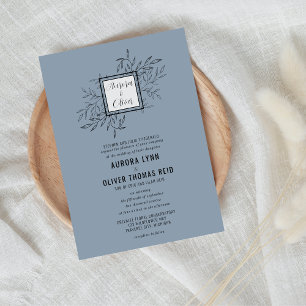Delicate Foliage Dusty Blue Wedding Invite
