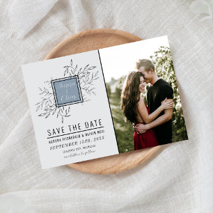 Delicate Foliage   Dusty Blue   Wedding Save The Date