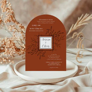 Delicate Foliage Rust Orange Arch Wedding Invite