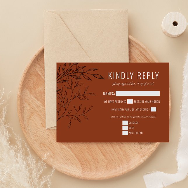 Delicate Foliage | Rust Orange |  RSVP Card (Creator Uploaded)