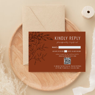 Delicate Foliage Rust Orange Website Wedding RSVP Card