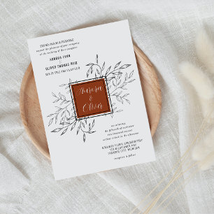 Delicate Foliage Rust Orange Wedding Invite
