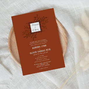 Delicate Foliage Rust Orange Wedding Invite