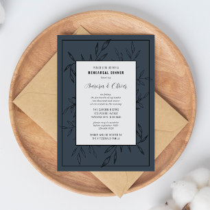 Delicate Foliage   Steel Blue   Rehearsal Dinner Invitation