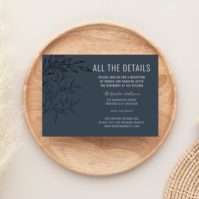 Delicate Foliage | Steel Blue | Wedding Details Enclosure Card (Creator Uploaded)