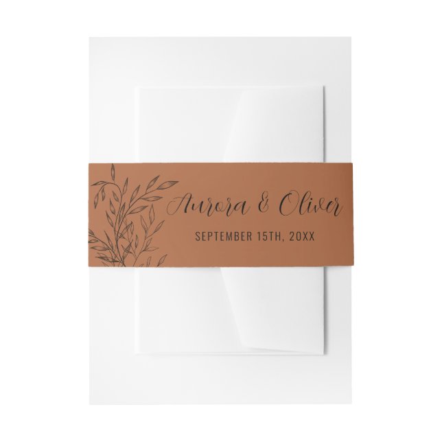 Delicate Foliage | Terracotta | Names Wedding Invitation Belly Band (Front Example)