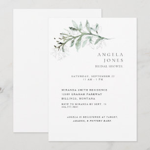 Delicate Foliage White Bridal Shower II Invitation