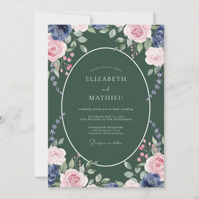 Delicate Forest Periwinkle Petal Wedding Invitation (Front)